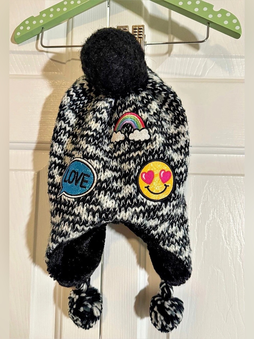 Black & White Faux Fur Earflap Hat Like New